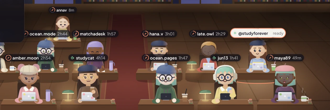 Everyone's timer shows above their desk. When your friend is 2 hours in, you'll find another 25 minutes.